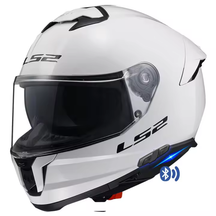Casco de Moto Integral con Bluetooth Intercom Sena Integrado - LS2 Stream II Solid Blanco brillo ECE 22.06 - Cierre Micrométrico Rápido -Visor Solar - 1