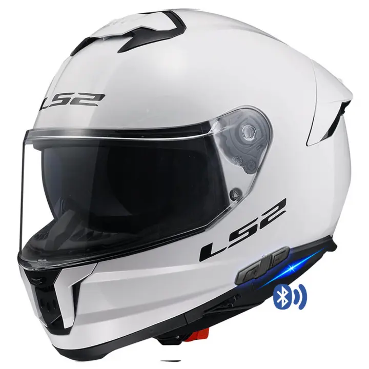 Casco de Moto Integral con Bluetooth Intercom Sena Integrado - LS2 Stream II Solid Blanco brillo ECE 22.06 - Cierre Micrométrico Rápido -Visor Solar - 1