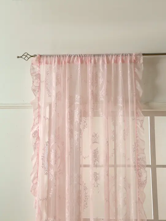 Cortinas De Encaje Rosa De 78 Pulgadas Con Espejo Redondo Para Habitación De Niñas Decoración De Hogar Para Balcones Y Dormitorios Estilo Japonés Y Coreano - 1