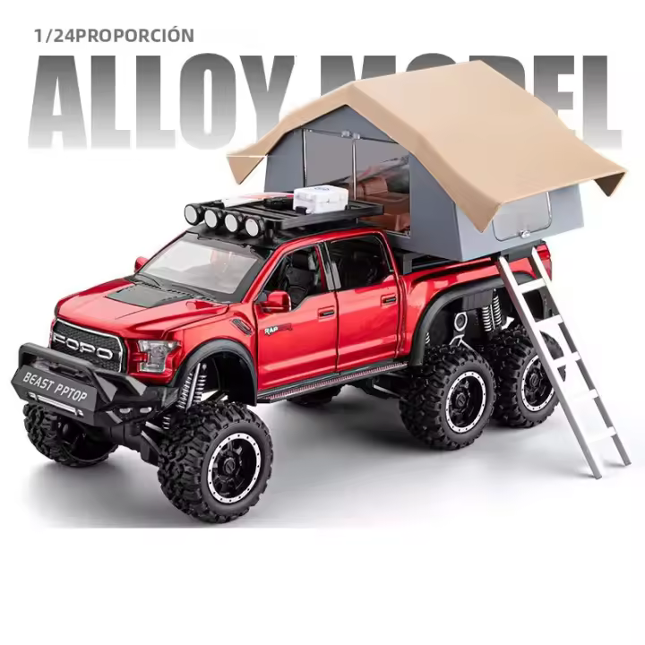 Modelo De Coche De Camping RV F150 Raptor 1/24 Escala Con 6 Puertas Abiertas Juguete De Metal Para Niños Regalo De Cumpleaños Con Luz Y Sonido - 1