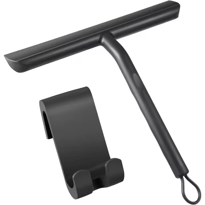 Silicone Squeegee Shower Cleaner with Hook, Black Shower Scraper for Bathroom, Kitchen, Car, Window and Glass Cleaning - 1