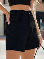 Shorts De Mezclilla Sueltas Para Mujer Estilo Casual Verano Cierre De Cremallera Y Botones Talla Media Jeans Rectos - details 6