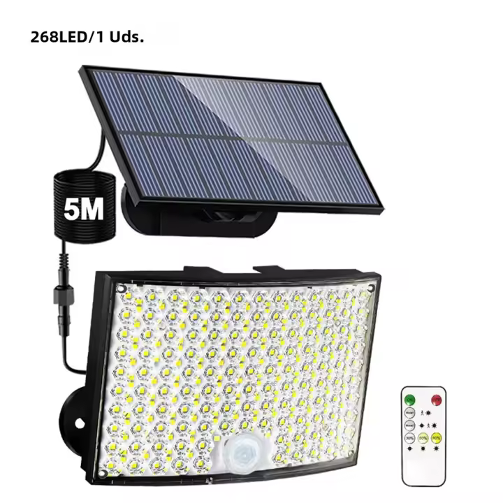 Lámpara Solar Exterior Con Sensor De Movimiento 348LED Luz De Seguridad Impermeable Para Jardín Y Garage Potente Spot Solar Incluido - 1