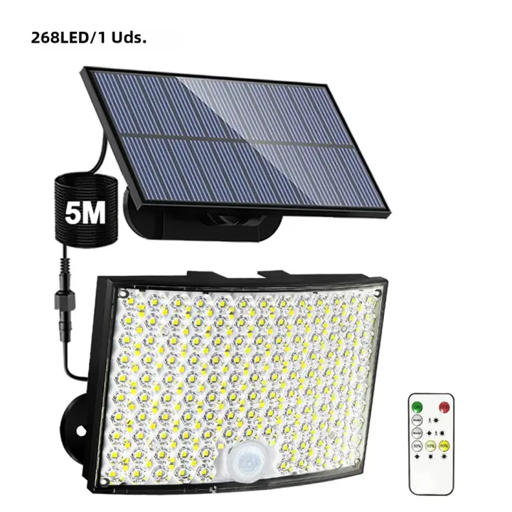 Lámpara Solar Exterior Con Sensor De Movimiento 348LED Luz De Seguridad Impermeable Para Jardín Y Garaje Potente Spot Solar Incluido - 1