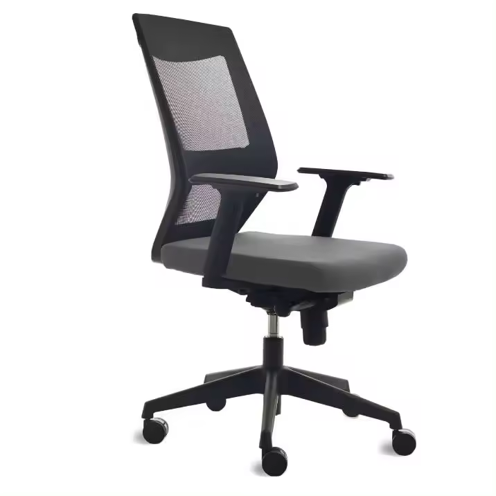 Silla de Oficina Rocada con Regulación Lumbar, Respaldo de Malla Negra y Asiento Tapizado Gris - Ergonómica y Cómoda - 1