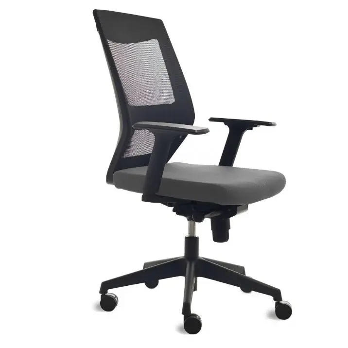 Silla de Oficina Rocada con Regulación Lumbar, Respaldo de Malla Negra y Asiento Tapizado Gris - Ergonómica y Cómoda - 1