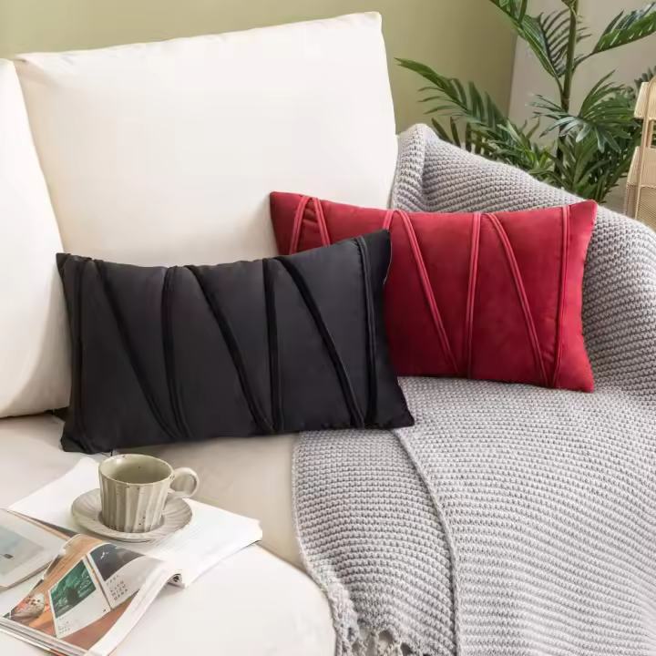  Fundas De Cojines Lumbar 2PCS 12x20 Pulgadas Estilo Farmhouse De Terciopelo Negro Rojo Verde Rosa Fundas De Cojines De Masaje Para Cama - 1