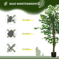 HOMCOM Ficus Artificial con Troncos Naturales Planta Artificial con Maceta Árbol Artificial Decoración para Hogar Salón Oficina Verde - details 4