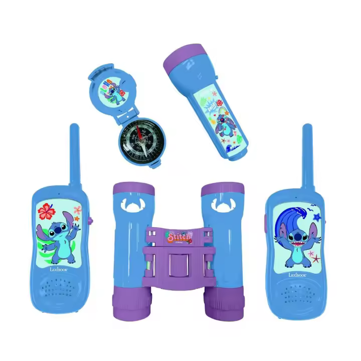 LEXIBOOK - Set de Aventura Stitch  con Walkie-talkies hasta 120m, prismáticos, brújula, linterna - 1