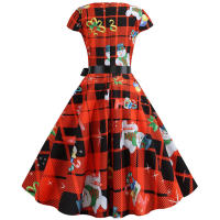 Vestido Midi Vintage Elegante Para Fiesta De Navidad Mujer Con Cintura Alta Manga Corta Vestido De Promoción Jurk Robe - details 11