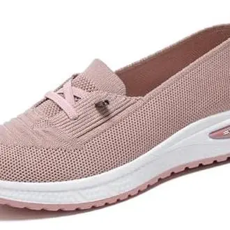Zapatillas ortopédicas sin cordones para mujer, zapatos para caminar tejidos de malla transpirable, de caña baja, ligeros, anchos, suela suave, soporte para el arco, zapatos antideslizantes - 1