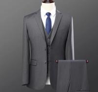 Traje De Negocios Slim-fit Para Hombre Con Chaleco De Solapa Sencilla Y Dos Botones Color Sólido Conjunto De 3 Piezas Moda Casual - details 9