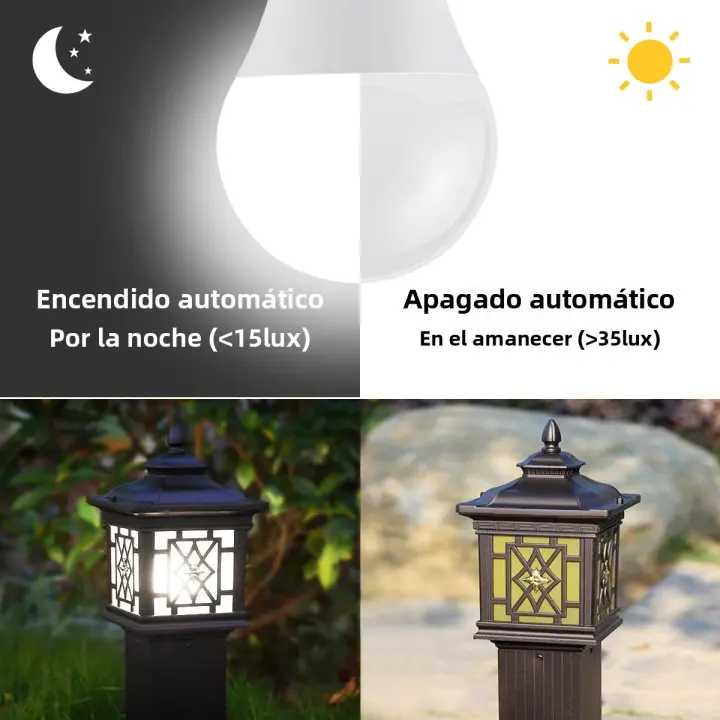 Bombilla LED 15W E27 Con Sensor De Luz Y Sensor De Atardecer a Día Para Decoración De Hogar Jardín Paredes Escaleras Puertas - 1