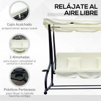 Outsunny Columpio Balancín Jardín 3 Plazas Convertible en Cama Techo Parasol Regulable Bandeja para Bebida Terrza Balcón Exterior Carga máx. 340kg Acero 200x120x164cm - details 4