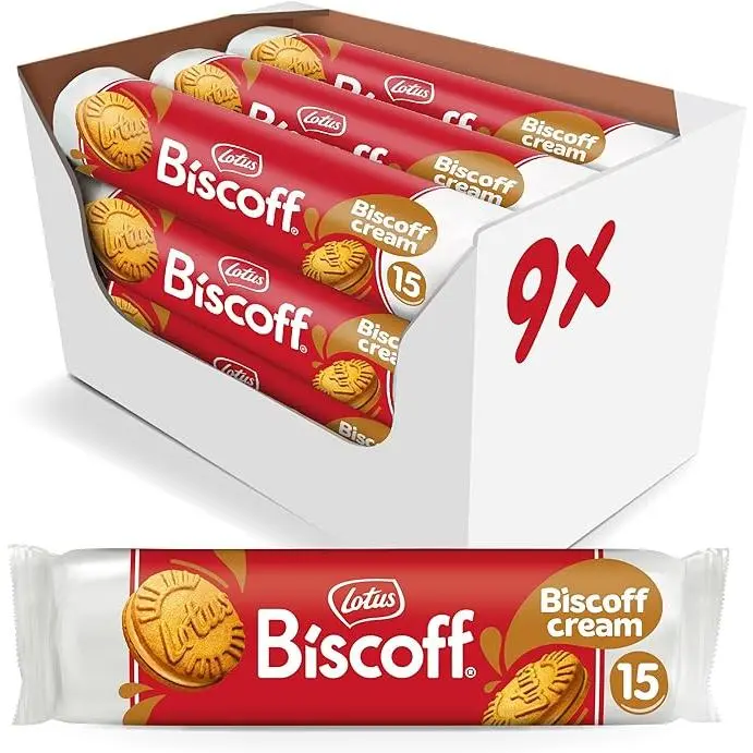 Lotus Biscoff  Galletas Rellenas de Crema Biscoff  Vegana  15 Galletas por Pack  9 x 150g (1,35kg) - 1