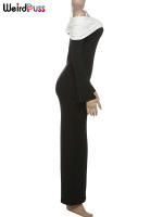 Vestido Bodycon Largo Elegante Para Mujer Con Pecho Abierto Y Volantes Estilo Casual De Otoño Con Patchwork Y Manga Larga Elástico - details 3