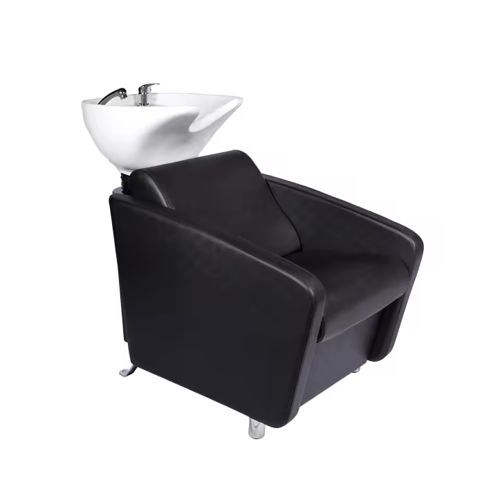 Lavacabezas en color negro, con mueble en fibra de vidrio negro y cerámica en color blanca - 1