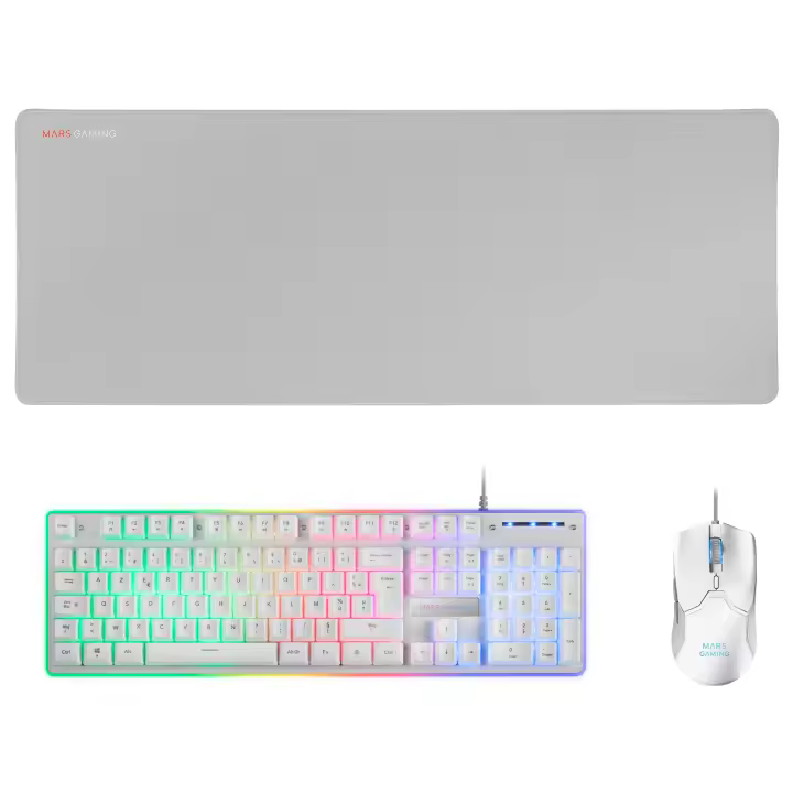Mars Gaming MCPX, Combo Gaming, Teclado FRGB H-Mech + Ratón Ultraligero 10000 DPI + Alfombrilla XXL, Idioma Español, Combo Negro o Blanco - 1