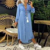 Vestido Largo Casual Para Mujer De Color Sólido Con Mangas Largas Y Bolsillos Diseño De Botón Vestido De Camisa Versátil De Moda - details 2