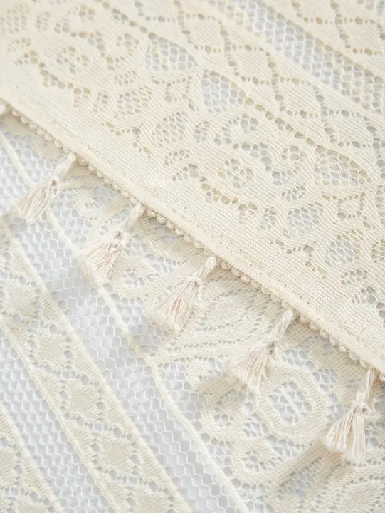 Cortina Pequeña De Encaje Beige Con Borla Para Puerta De Dormitorio Y Sala De Estar Decoración De Fiesta De Verano Instalación En Techo Tipo Japonés Y Coreano Material Poliéster 100% - 1