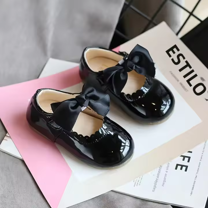 Zapatos De Niñas Estilo Princesa Infantiles Con Lazo De Cinta Y Piel Sintética Mary Janes Planos Para Niños Suaves Y Cómodos Para Todas Las Estaciones - 1