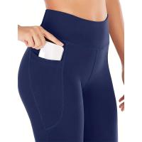 Pantalones De Yoga Flared Para Mujer Cintura Alta Con Bolsillos Pantalones Deporte Casual Cruzados De Polyester - details 5