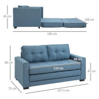 Sofá plegable Sofá Cama de tela de 2 plazas Sofá Cama Conjunto de sofás Tacto Lino Caucho Madera Azul 147,5x75x85 cm - details 6