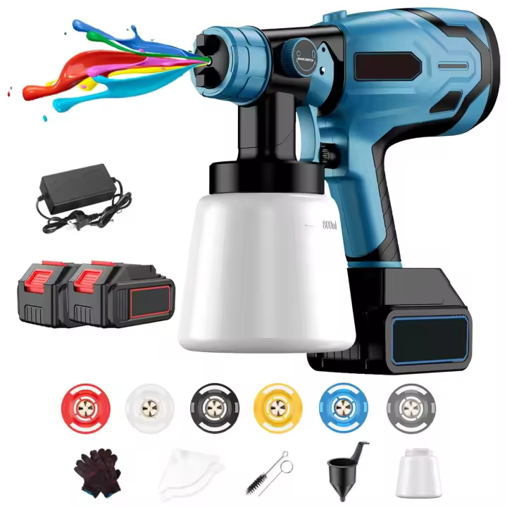 PISTOLA DE PULVERIZACIÓN eléctrica inalámbrica de 1000ML, pulverizador de pintura HVLP de alta potencia, aerógrafo con revestimiento de acero para muebles de automóvil para batería Makita de 18V, Pistola eléctrica de 1000 W, Con 2 pilas - 1