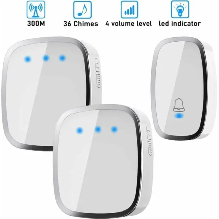 Timbre y Timbre Inalámbrico, Timbre Inalámbrico Impermeable with Alcance de 300 Metros, Kit de Timbre with LED y 36 Melodías a 4 NIVeles de Volumen para Hogar, Oficina, hotel-1 Transmisor Y 2 Receptores - 1