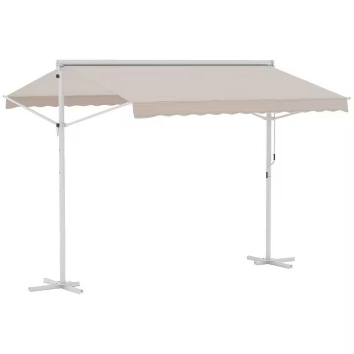Outsunny Toldo de Pie Independiente 300x295x260 cm con Manivela Doble Cara Ángulo Ajustable Portátil Protección Solar para Jardín Terraza Patio Beige - 1