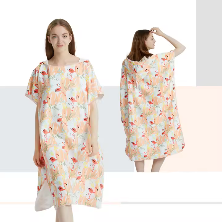 Poncho Toalla Rápida De Secado Microfibra Para Playa Y Natación Robe De Baño Para Adultos Con Capucha Toalla De Natación - 1