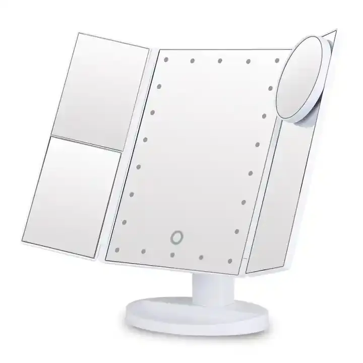 Espejo de tocador iluminado con 24 luces LED, boton táctil y aumento de 2X/3X/10X, dos modos de fuente de alimentación, espejo de maquillaje - 1