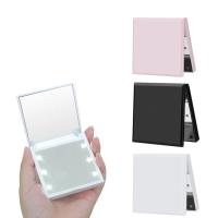 Espejo De Maquillaje Portátil Con 6 Luces Magnificador Doblegable Pequeño Rosa Negro Blanco Para Viajes Espejo De Cosméticos - details 0