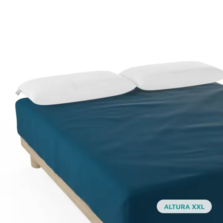 Nalui Sábana Bajera  Azul 100% Algodón 180 Hilos (Camas max 34cm), Suave, Fresca, Transpirable, Lavable a 30ºC - 1