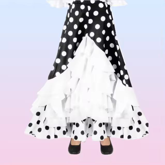 ANUKA Falda Niña Baile Flamenco 5 Volantes Topos Triangular Ajuste - 1