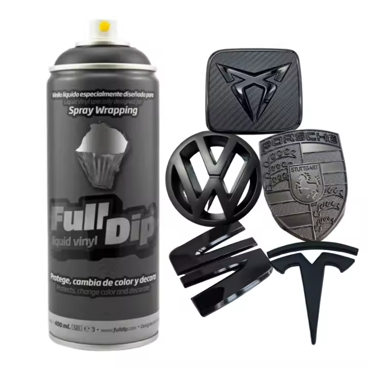 AutoFullCar - Vinilo Líquido Full Dip - 1 Spray Full Dip Negro Mate 400 ml - Ideal Para Pintar Logos, Insignias, Las 2 Carcasas De Los Retrovisores, Parrillas Frontales, Molduras - Wrapping - 1