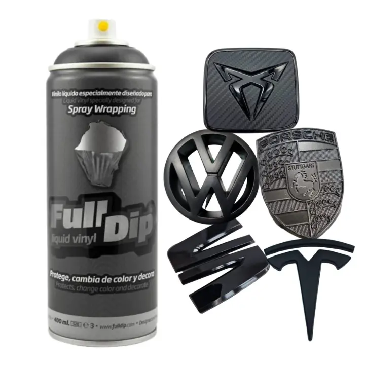 AutoFullCar - Vinilo Líquido Full Dip - 1 Spray Full Dip Negro Mate 400 ml - Ideal Para Pintar Logos, Insignias, Las 2 Carcasas De Los Retrovisores, Parrillas Frontales, Molduras - Wrapping - 1