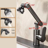 Grifo Universal Giratorio De Doble Modo Para Cocina Y Baño Con Brazo Mecánico Ajuste De Agua Caliente Y Fría Instalación Montada En La Mesa Estilo Contemporáneo - details 7
