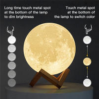 Lámpara de luna con impresión 3D creativa, luces LED de noche recargables, 2 colores, bola táctil, lámpara de Luna, decoración del hogar, dormitorio, regalos de cumpleaños - details 4