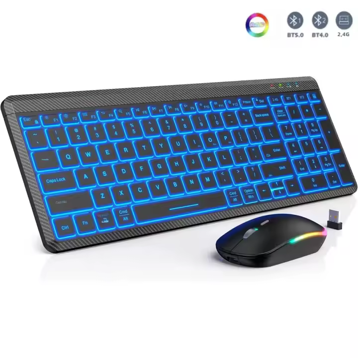 JOMAA Teclado Y Ratón Inalámbrico 2.4G Con Iluminación Colorida Recargable Multi-dispositivo Bluetooth Con Teclado Numérico - 1
