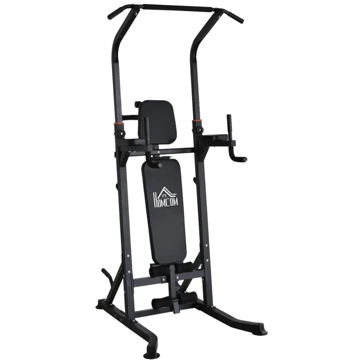 HOMCOM Estación de Musculación Torre de Entrenamiento Altura Ajustable con Barra de Dominadas y Banco Plegable para Fitness en Casa Gimnasio Carga 150 kg 99x178x230 cm Negro - 1