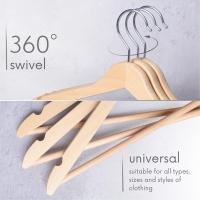 Perchas Madera, Acabado Liso y Barnizado, para Organizar Ropa, en tu armario Gancho Giratorio 360 color natural de calidad surtido de cantidad a elegir - details 0