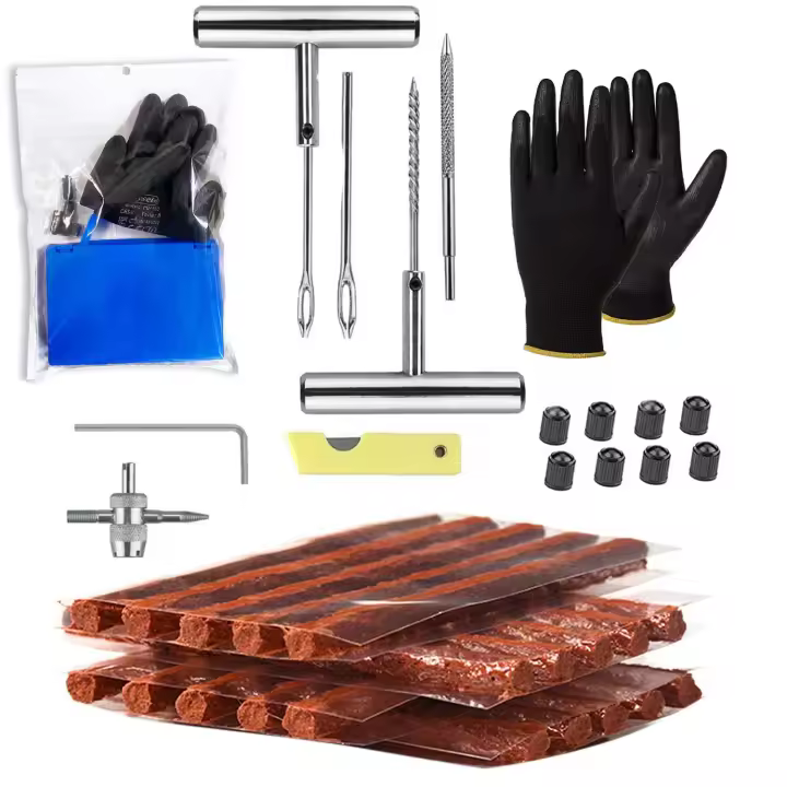 Various Kit Reparación de Neumáticos,Kit Repara Pinchazos Pequeño Herramienta de Reparación de Pinchazos para Neumaticos Juego de 37 Piezas para Motocicleta, Bicicletas,Coche Etc - 1