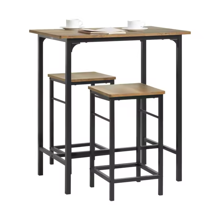 SoBuy OGT10-PF Juego de Mesa Alta de Bar,Set de 2 Taburetes y 1 Mesa para Comedor Sala de Estar Estilo Industrial ES - 1