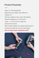Cable De Carga Rápida 3 En 1 2.4A Braided One Drag Three USB-A Para Apple Android Type-C/USB-C Negro Plata Rojo Azul Dorado 1.2m - details 12