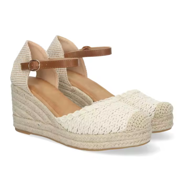 PuntoSalao Alpargatas de cuña media en yute pala trenzada mujer beige CF-3035 - 1