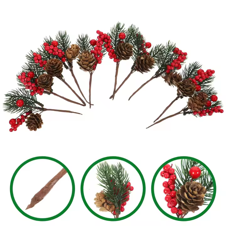 Guirnalda De Ramas De Pino Artificial Con Berros Rojos Accesorios De Navidad Decoración De Mesa Falsa Conífera De Poliéster Para Fiesta - 1