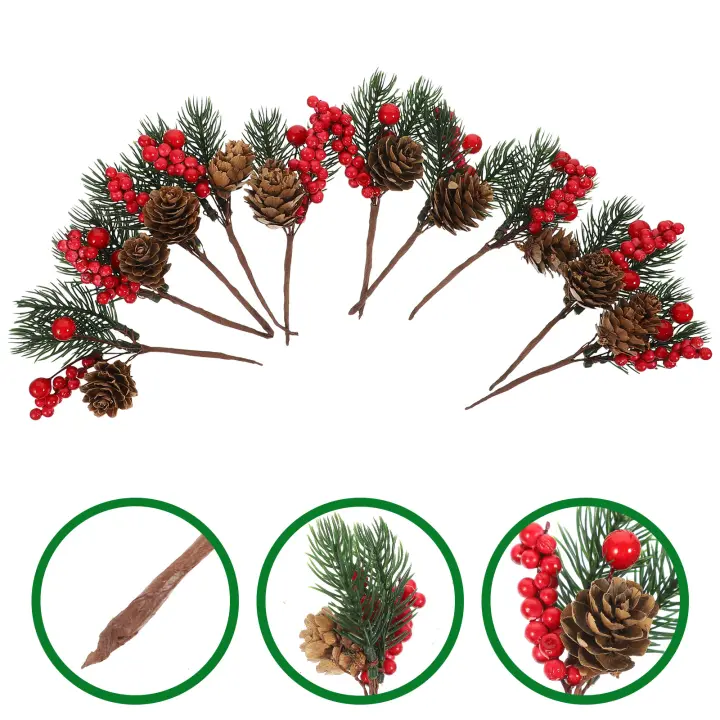 Guirnalda De Ramas De Pino Artificial Con Berros Rojos Accesorios De Navidad Decoración De Mesa Falsa Conífera De Poliéster Para Fiesta - 1