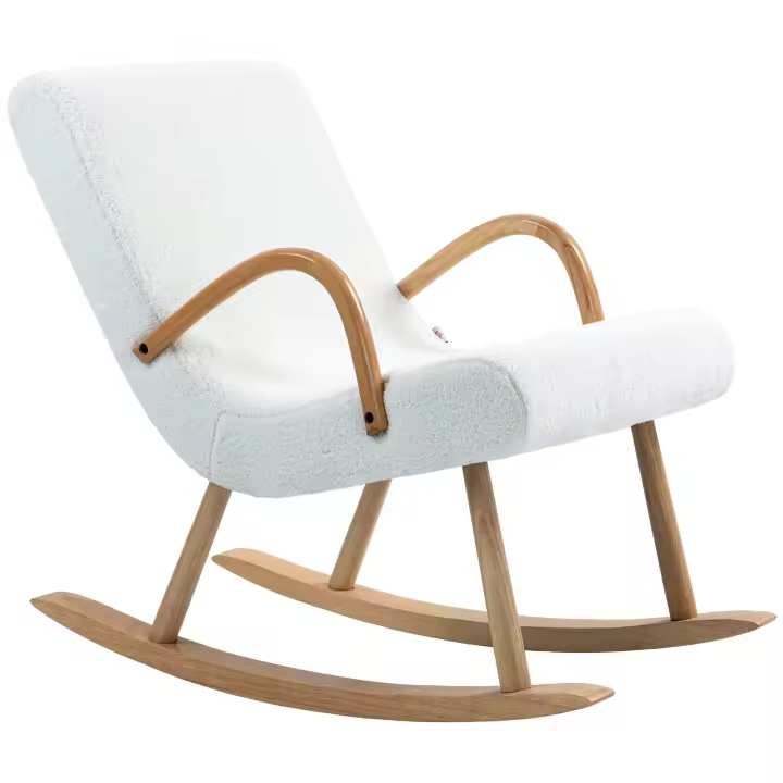 HOMCOM Silla Mecedora Moderna Mecedora de Salón con Reposabrazos y Patas de Madera Carga 120kg Sillón de Relax para Dormitorio Balcón 60x93x86 cm Blanco - 1