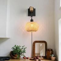Lámparas De Pared De Bambú Y Madera Decorativas Para Dormitorio Elegante Luz Nocturna Incluida Montaje Manual Sin Cable - details 3
